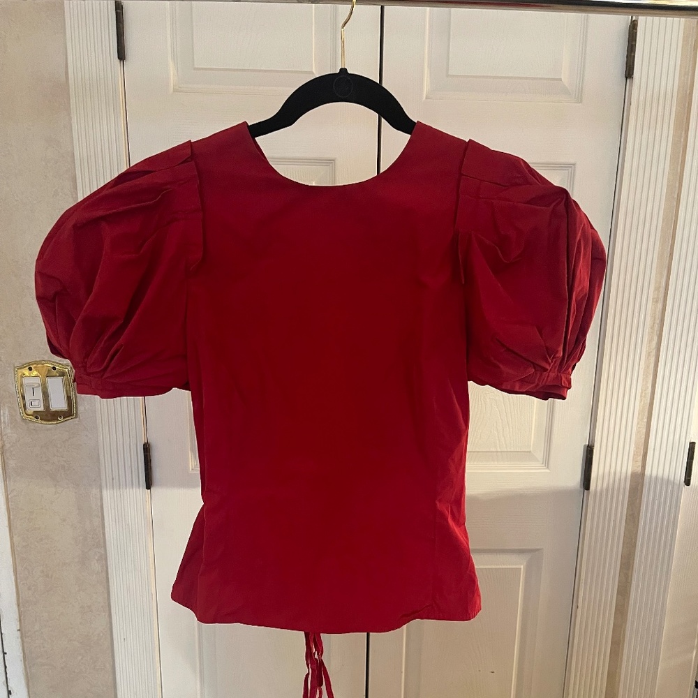 Brock Collection Puff Sleeve Maroon Top